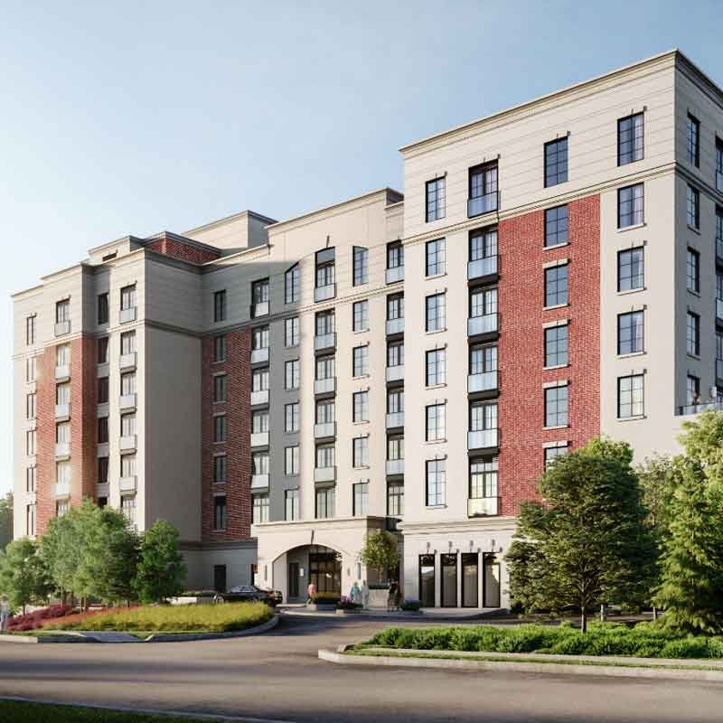 Exterior 3d view of a senior living apartment in Ontario, Canada